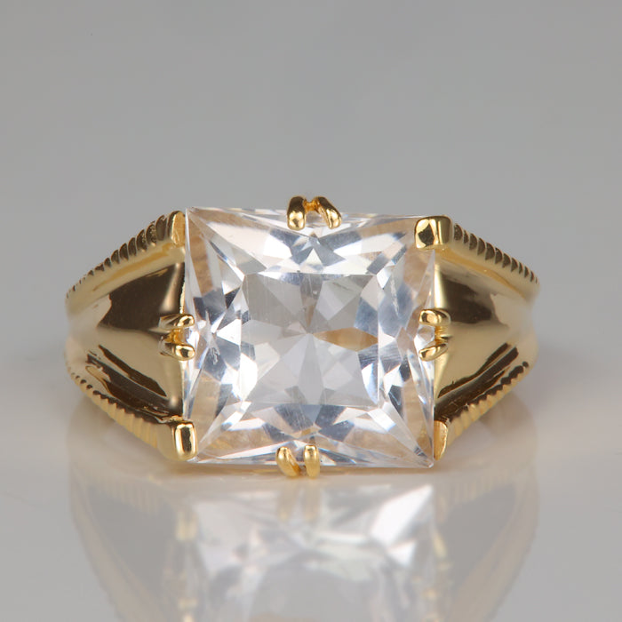 Yellow gold white quartz princess cut estate ring