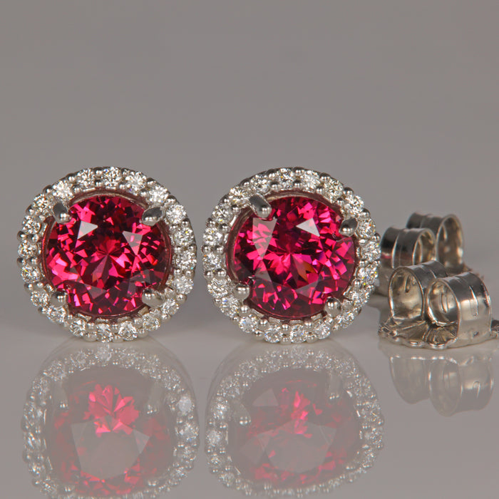 Umbalite Garnet Earrings with Diamonds in 14k White Gold 3.10 Carats