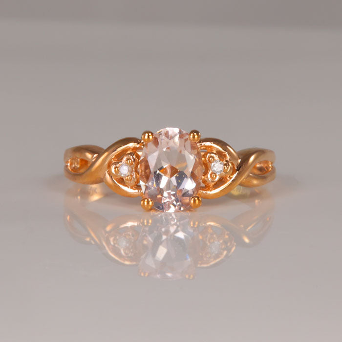morganite ring in rose gold with diamond accents