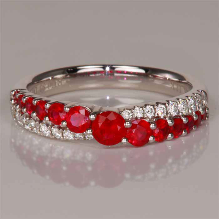 ruby diamond crossover band ring white gold