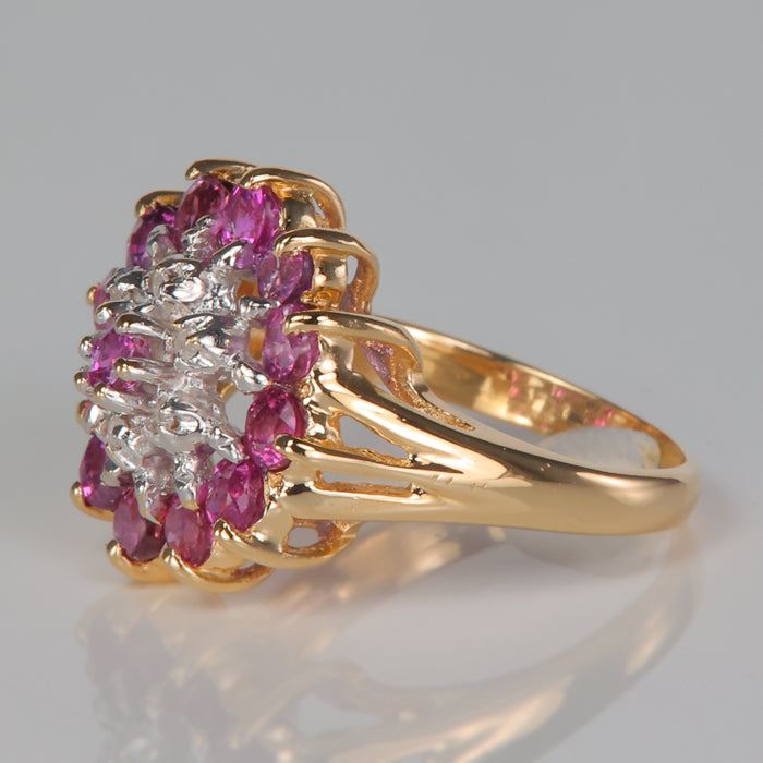 yellow gold ruby estate ring with diamonds