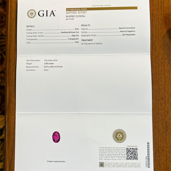 GIA report for sapphire