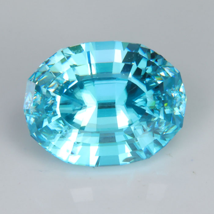 greenish blue step oval cut blue zircon gemstone