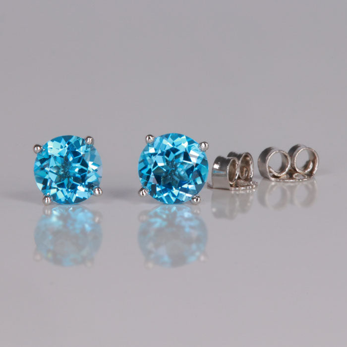 Swiss Blue Topaz Earrings Studs White Gold