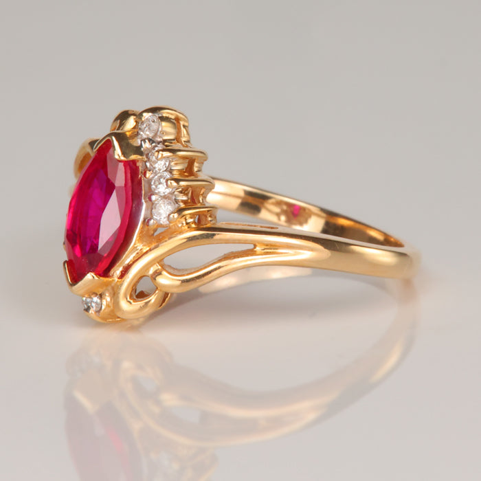 yellow gold synthetic ruby and diamond estate ring