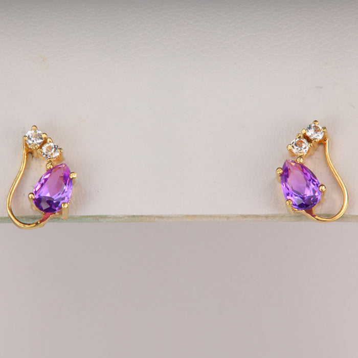 yellow gold synthetic sapphire and cubic zirconia studs