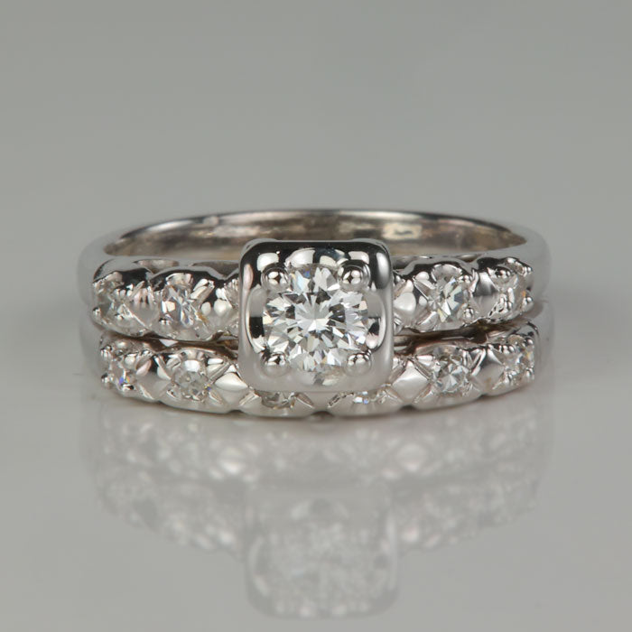 white gold diamond wedding set
