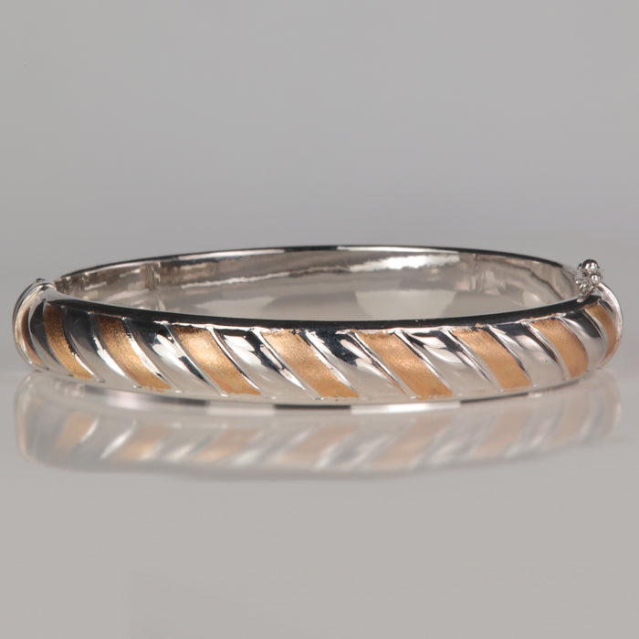 two tone white gold and rose gold bangle bracelet
