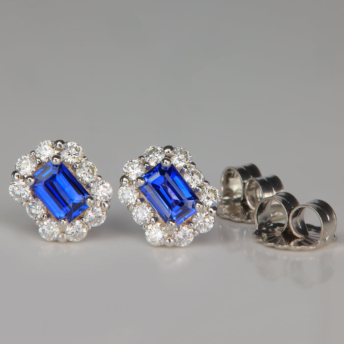 white gold sapphire and diamond halo stud earrings
