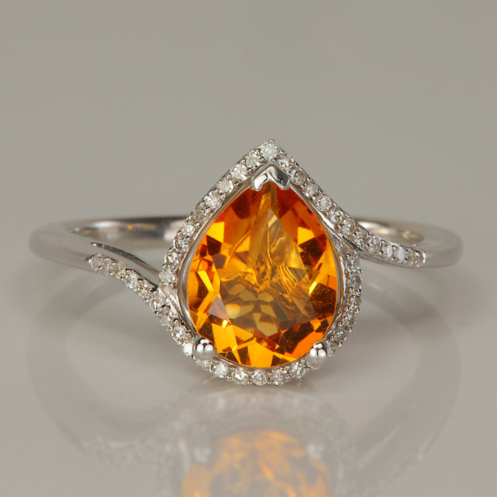 white gold citrine and diamond estate ring