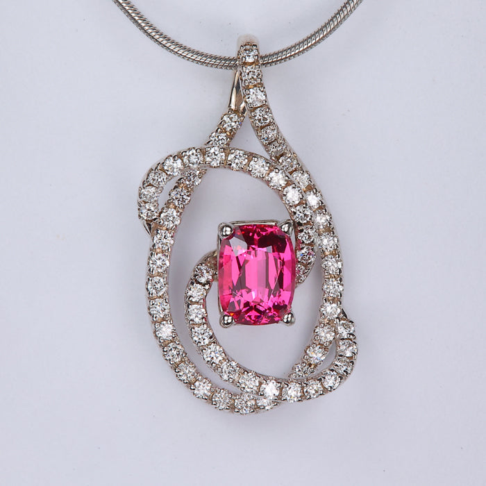 pink spinel pendant in white gold with diamonds