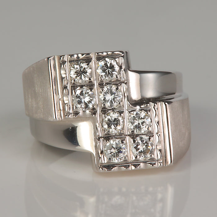 brushed and polished texture white gold estate diamond ring