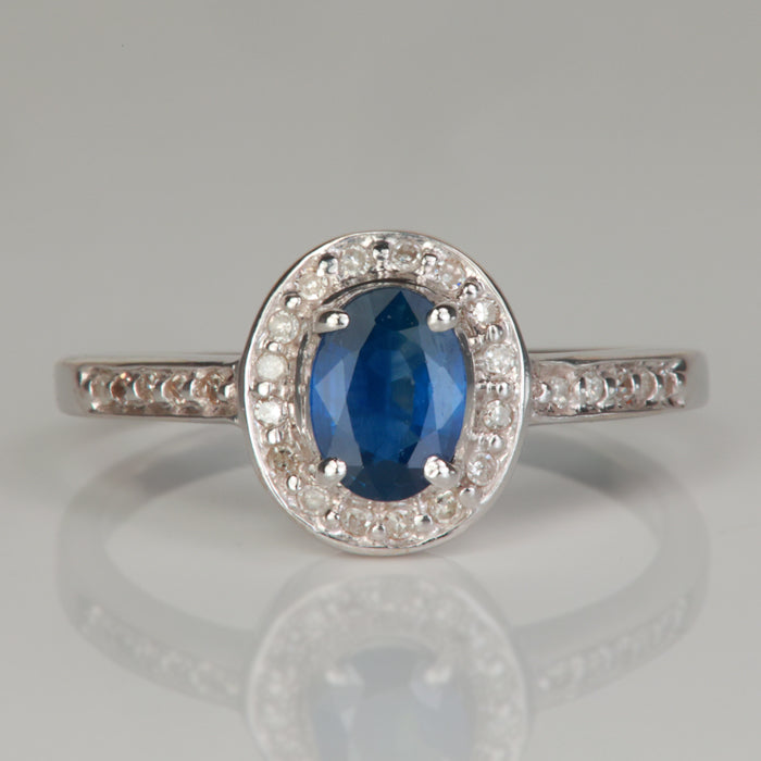 oval cut white gold sapphire and diamond estate ring