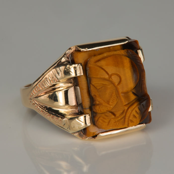yellow gold tigers eye ring