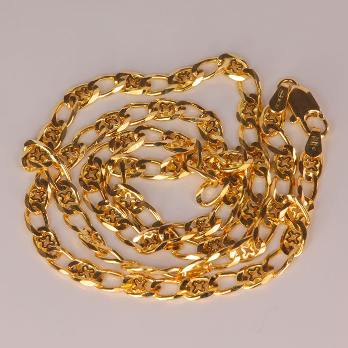 estate chain in yellow gold with diamond cut clover and curb links