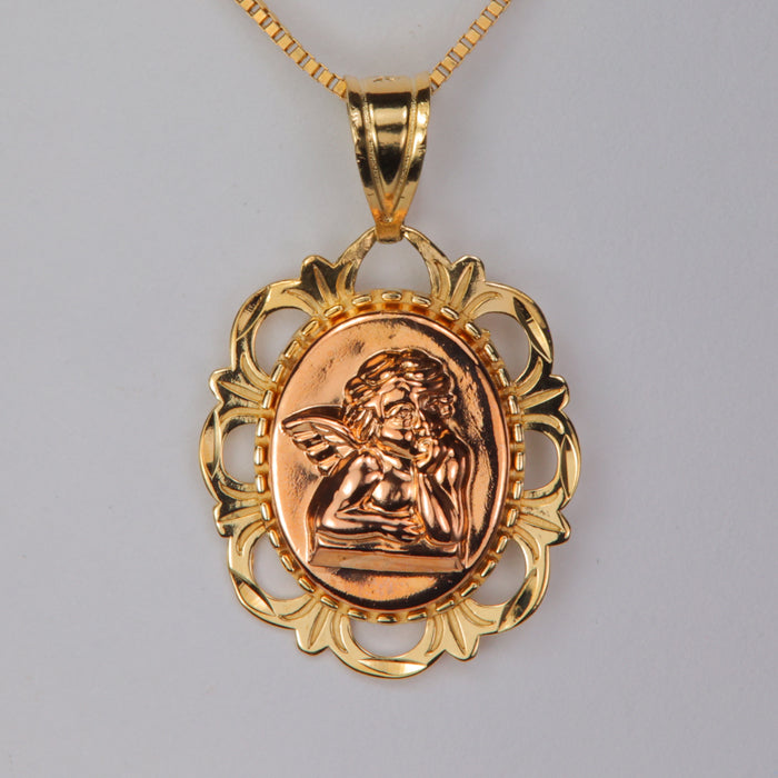 guardian angel pendant in yellow and rose gold