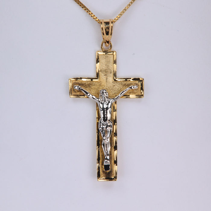 yellow gold and white gold crucifix pendant