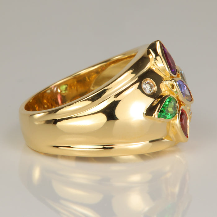 gemstone ring with tanzanite, tourmaline, aquamarine, amethyst and tsavorite and diamond accents
