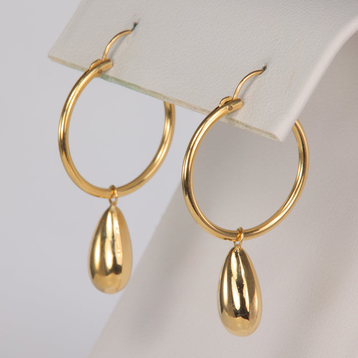 teardrop dangle hoop earrings in yellow gold