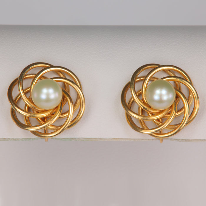 estate earrings yellow gold with nested pearls