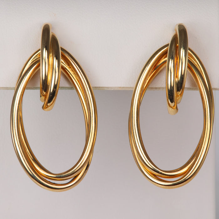 estate yellow gold oval shaped earrings tubular style