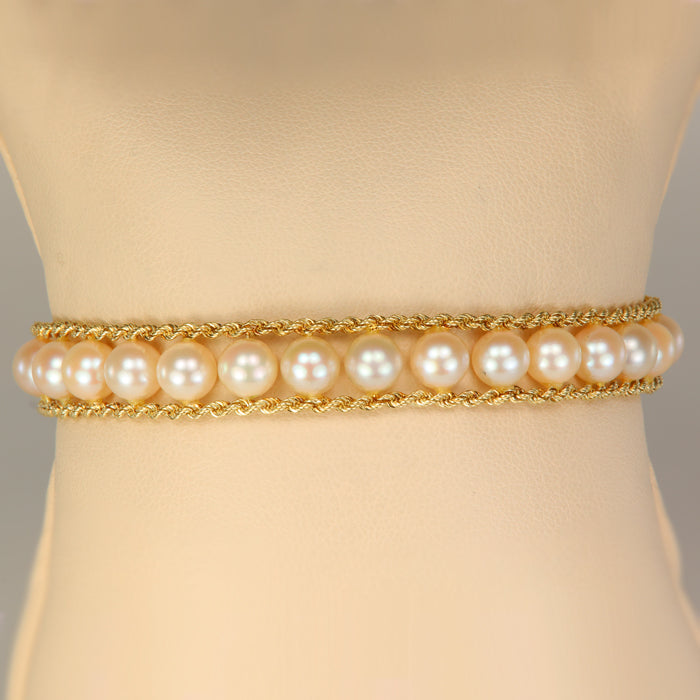 gold rope link bracelet with pearls