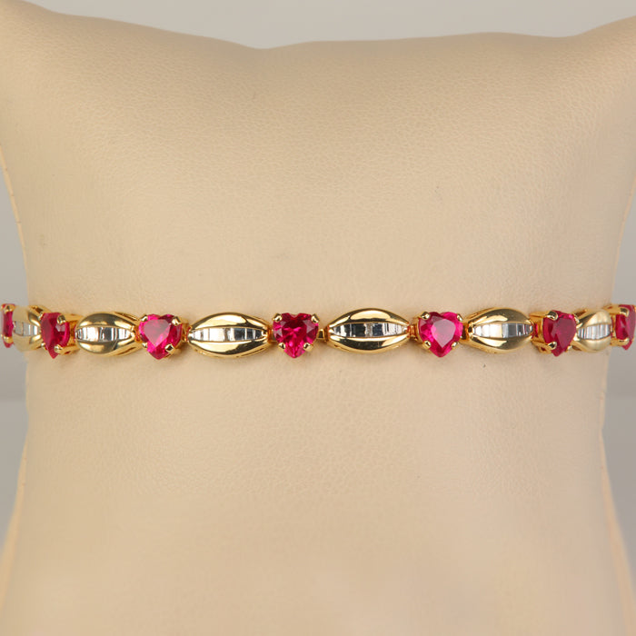 yellow gold synthetic ruby and diamond bracelet