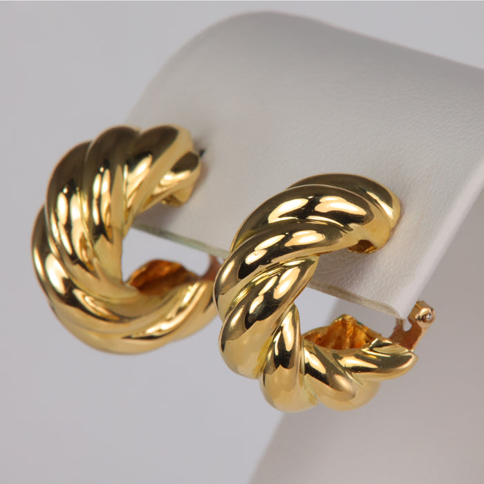 estate yellow gold lever back twist hoop earrings