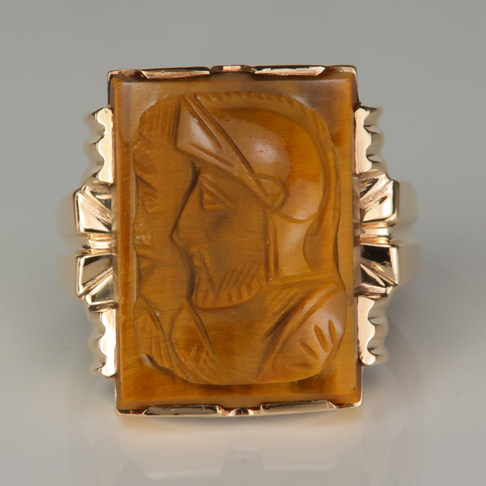 yellow gold and tigers eye estate ring