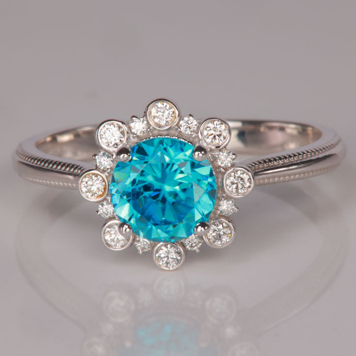 white gold blue zircon diamond ring