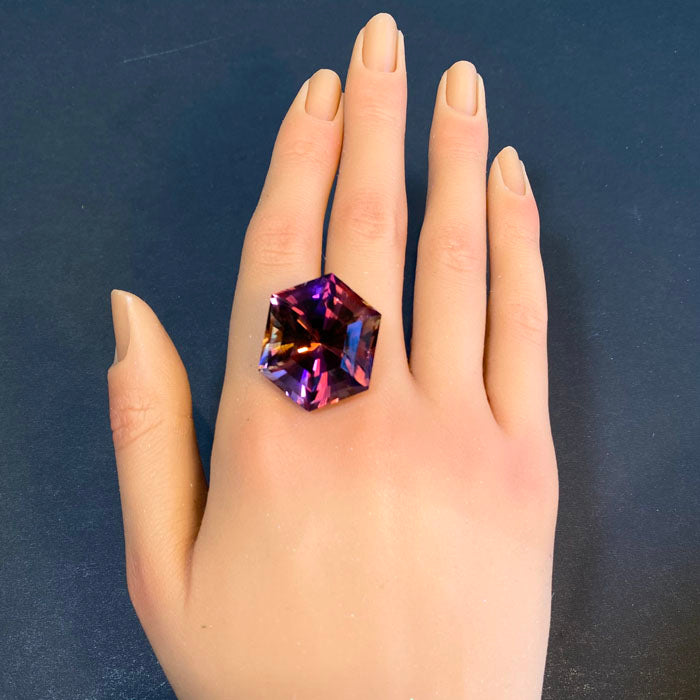 purple yellow hexagonal ametrine gem