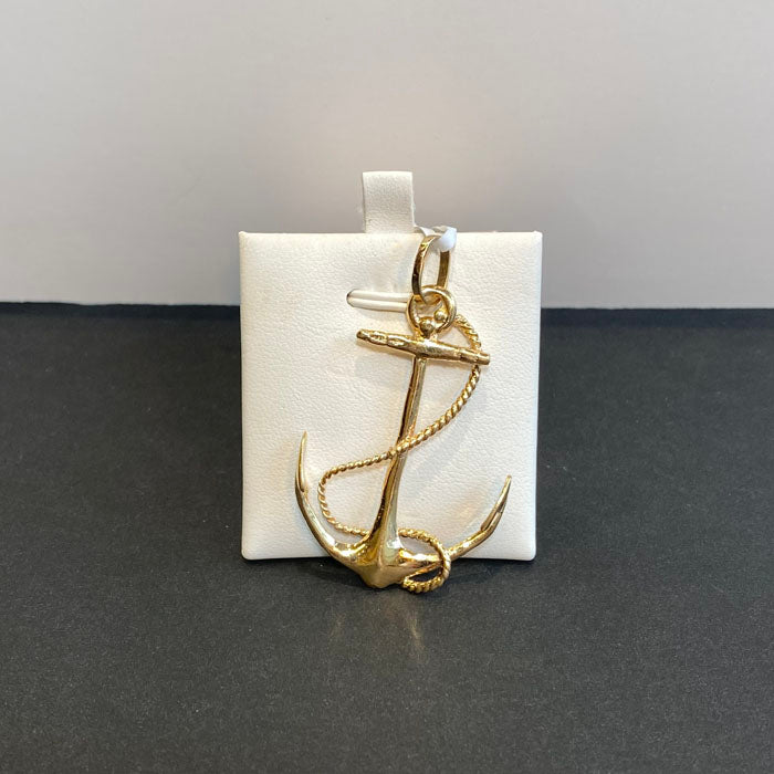 14k yellow gold anchor pendant with rope