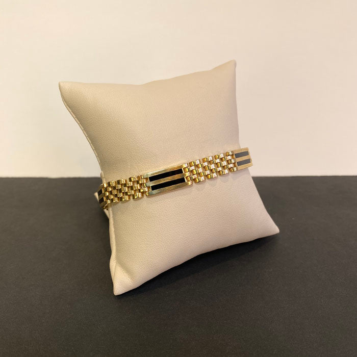 14k yellow gold link and black onyx bracelet