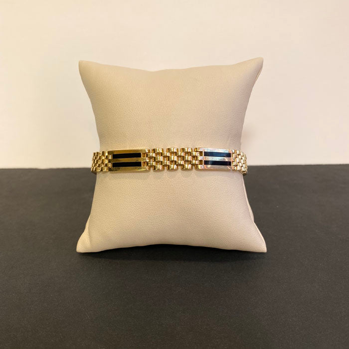 14k yellow gold link and black onyx bracelet