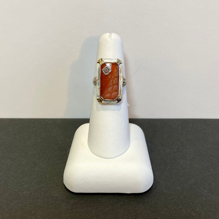 art deco style carnelian and gold plaque ring