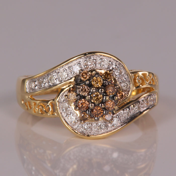 estate diamond ring white and champagne diamonds cluster style