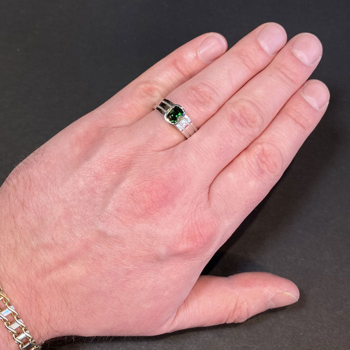 mens ring gemstone tourmaline white gold