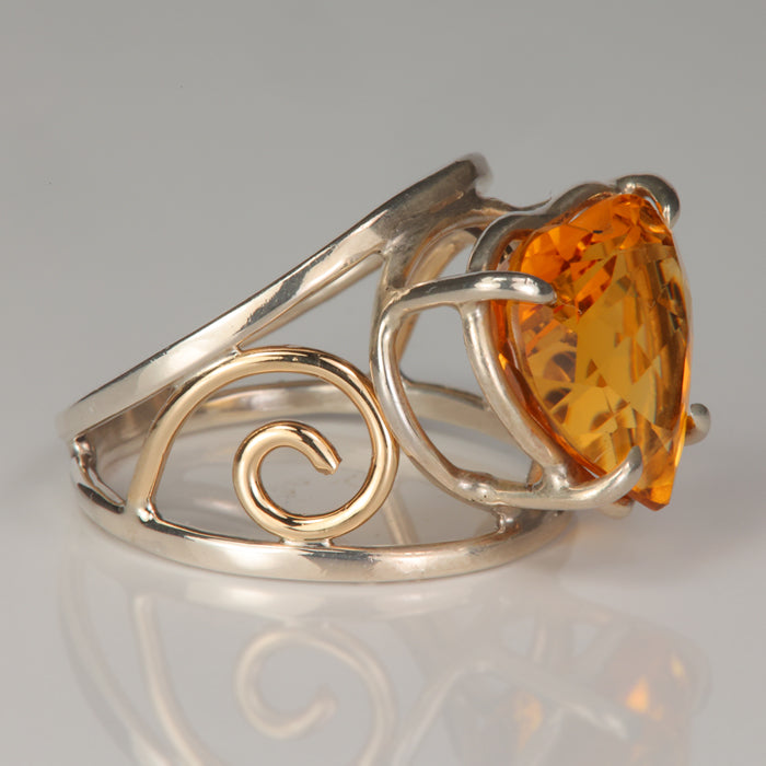 sterling and yellow gold ring with citrine gemstone