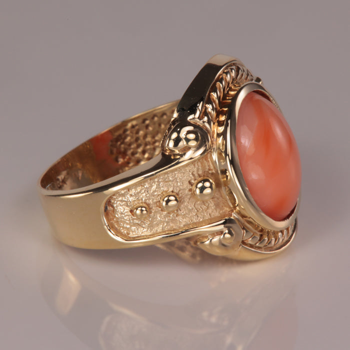estate coral ring cabochon peach yellow gold
