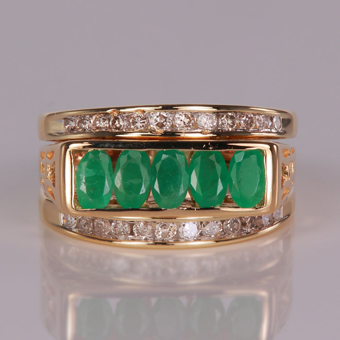 yellow gold emerald gemstone and diamond accent estate ring