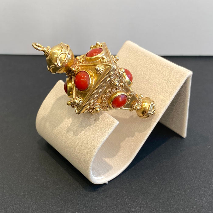 18K Yellow Gold Coral Etruscan Pendant