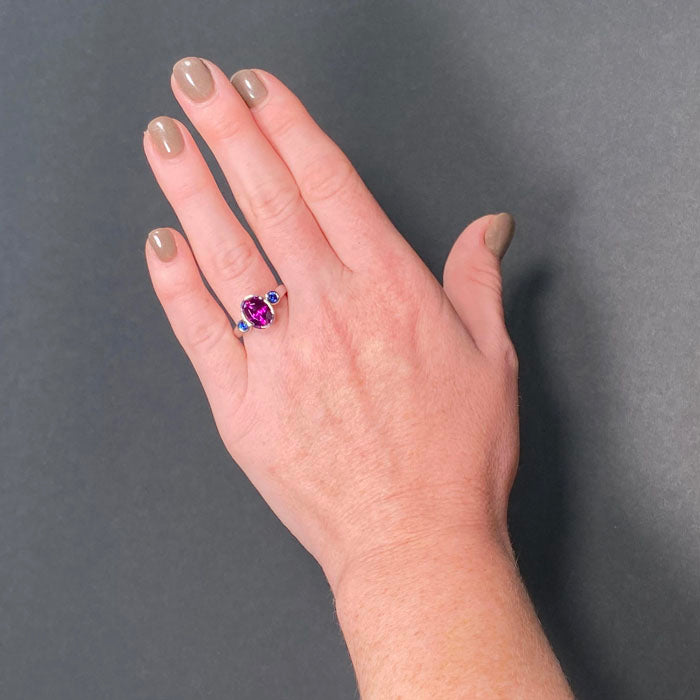 14K White Gold Garnet and Sapphire Ring