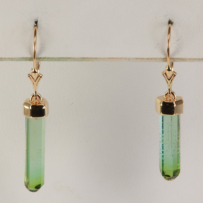yellow gold capped green tourmaline crystal earrings