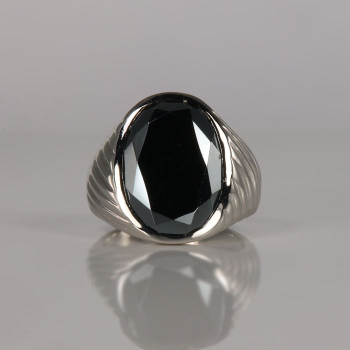 white gold and hematite ring