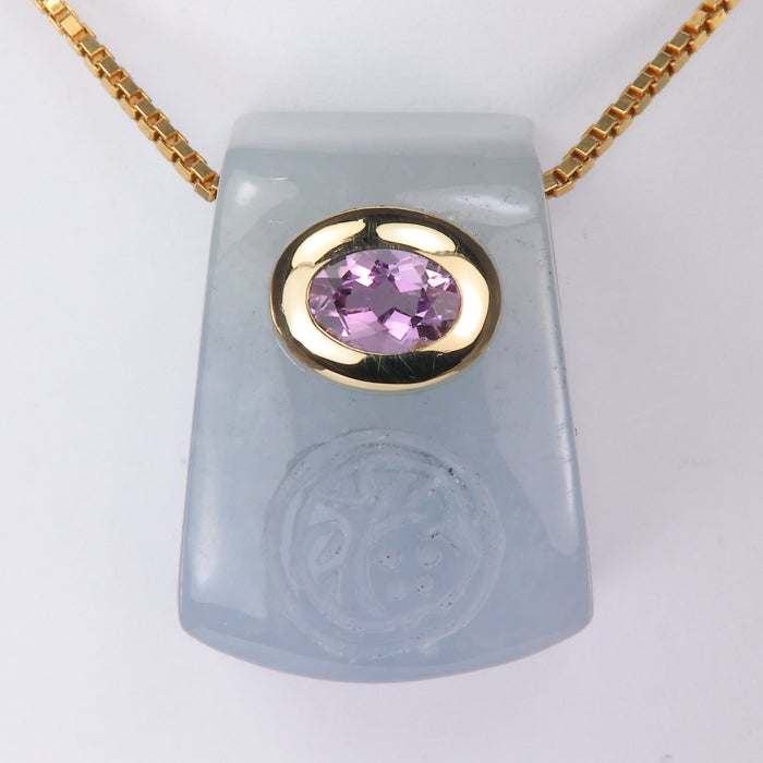 jadeite pendant with amethyst accent and chinese character symbol carving