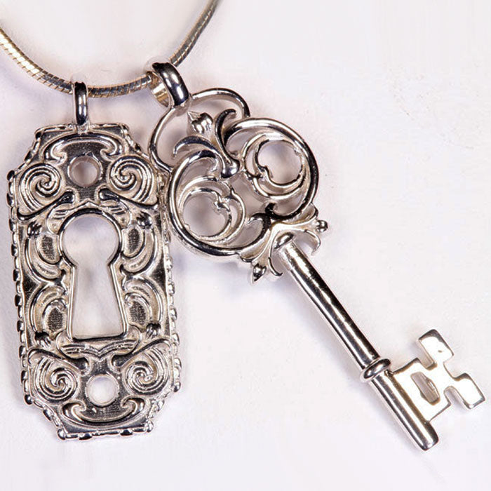 key and keyhole pendant white gold