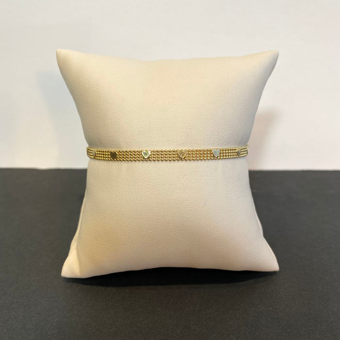 14k yellow gold mesh band bracelet with hearts