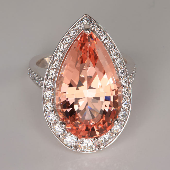 pear shape morganite ring diamond halo