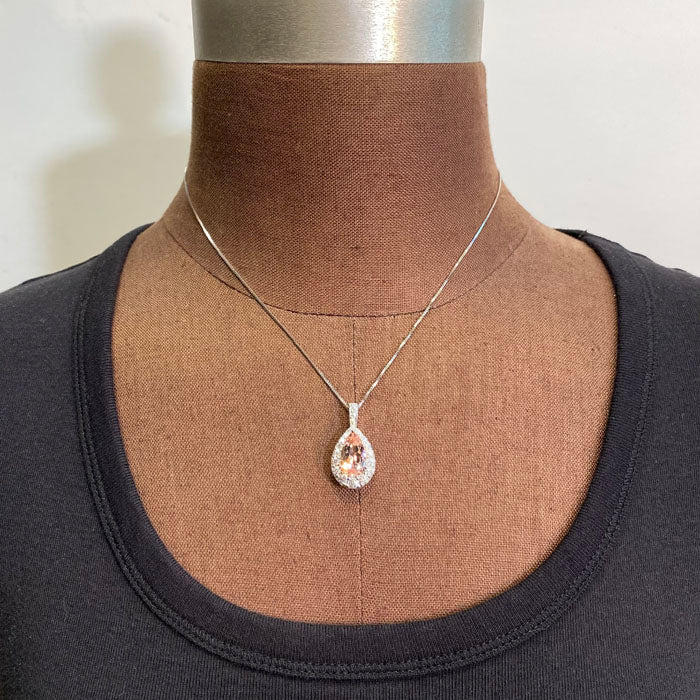 morganite pendant in white gold with diamonds