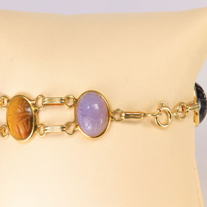gemstone bracelet with scarab carvings